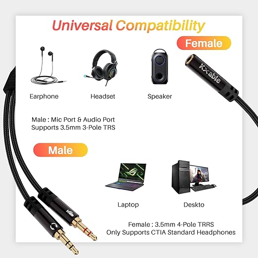 Headphone Splitter for Computer, 3.5mm Female to Dual 3.5mm Male Audio Splitter - Image 7