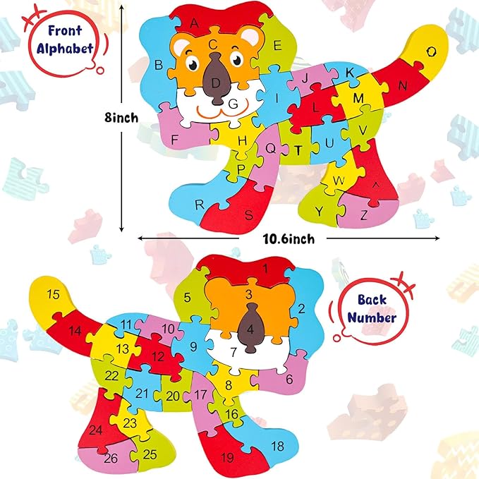 LovesTown Wooden Puzzle Learning Toys Alphabet Number Building Blocks - Image 5
