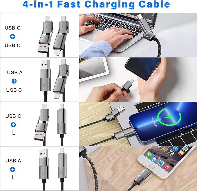 2Pack 4 in 1 USB C Cable Fast Charging PD 65W 27W Multi Charger Cord - Image 3