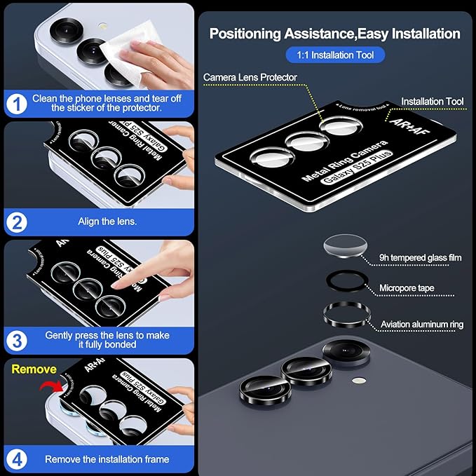 for Samsung Galaxy S25 Plus Camera Lens Protector, Individual Metal Ring - Image 6