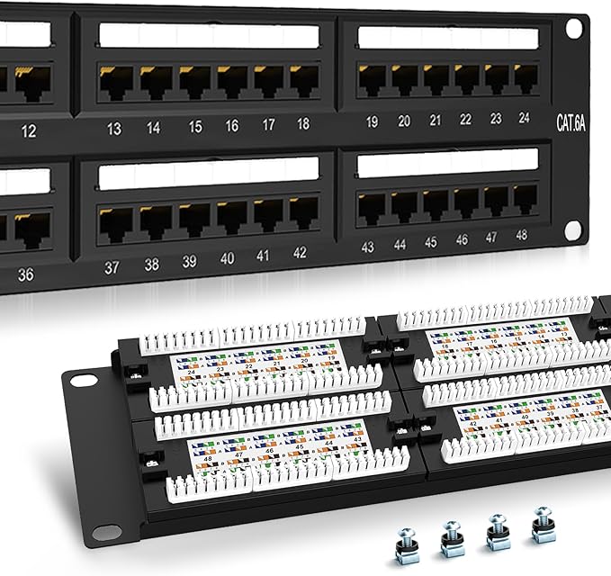 Patch Panel 48 Port Cat6A 【EC Listed】 2U Network Patch Panel Rackmount 19 inch by PBAEGAV