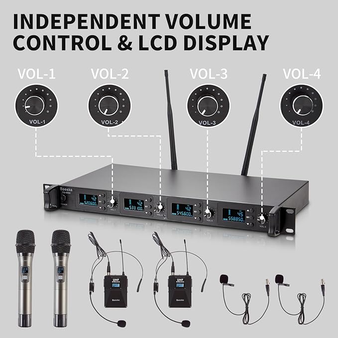 4 Channel Wireless Microphone System UHF 2 Cordless Handheld Mics and 2 - Image 3