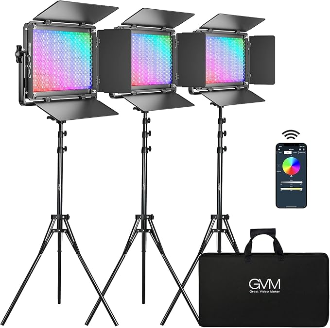 GVM 65W RGB Video Light with Bluetooth Control, 1300D LED Video Lighting Kit by GVMGreatVideoMaker