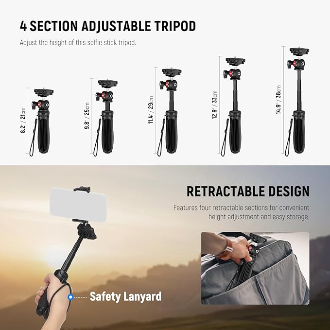 NEEWER TP38 Phone Camera Tripod, Action Camera Adapter Compatible - Image 2