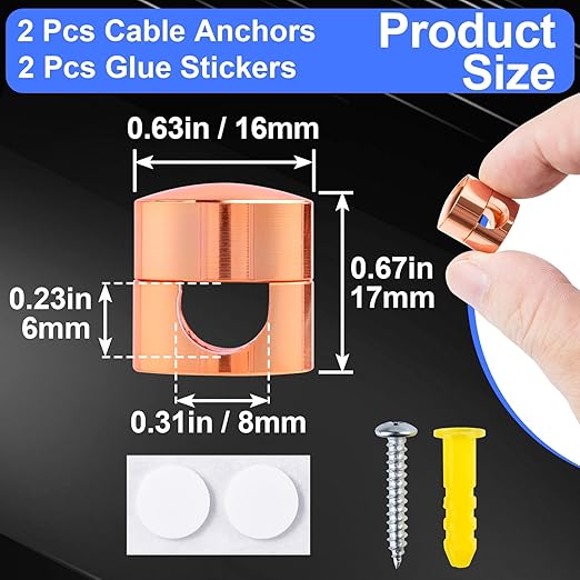 2 Sets Charger Holders for Cords, Rose Gold Color Adjustable Cable Anchor - Image 2