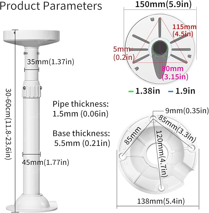 ZT-NET Extendable Pole Mount for Security Surveillance Cameras, Ceiling/Wall - Image 2