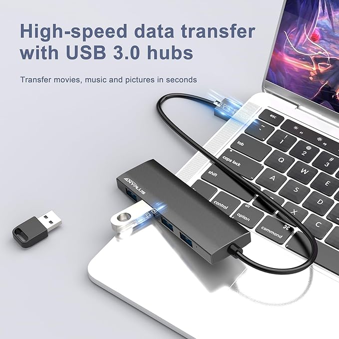 USB Hub, USB 3.0 Hub Aluminum Alloy Ultra Slim USB Splitter, Portable 4 Port - Image 4