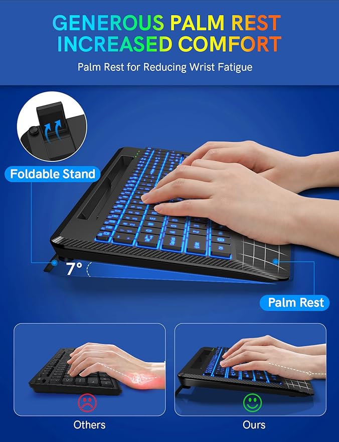 Wireless Keyboard with 7 Colored Backlits, Wrist Rest, Phone Holder, - Image 3