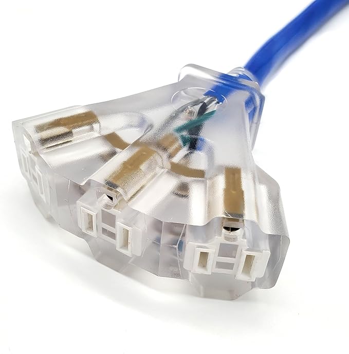 10 ft - 12 Gauge Heavy Duty Extension Cord - Lighted on Both Ends - SJTW Blue - - Image 5