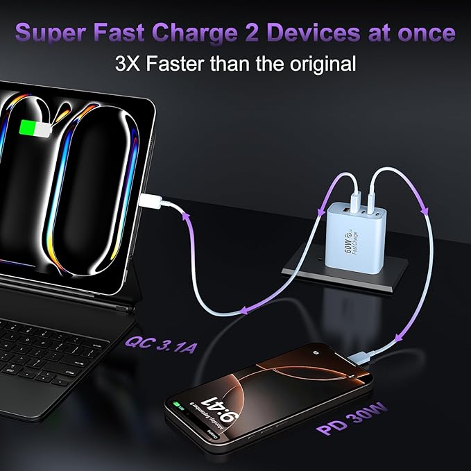 USB C Fast Wall Charger Block, 5-Port PD+QC Power Adapter Multiport Brick Type - Image 4