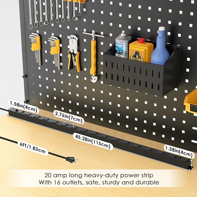 JUNNUJ Long Metal 16 Outlet Power Strip, Wide Spaced Garage Industrial Heavy - Image 5