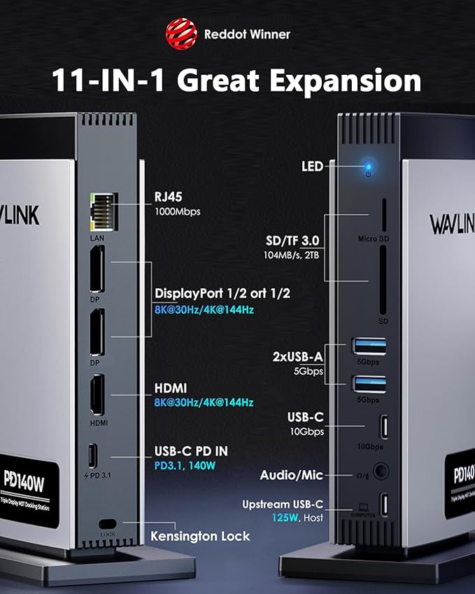 WAVLINK Laptop Docking Station 3 Monitors, 11-in-1 USB C Docking Station - Image 2