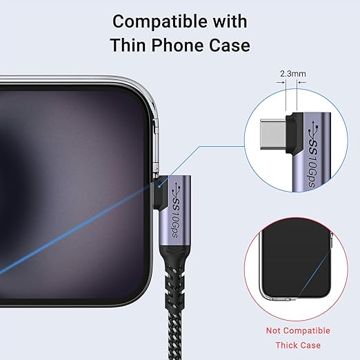 USB C 3.1 Data Cable 10FT 2 Packs, Right Angle 100W Gen 2 Fast Charging 10Gbps - Image 5