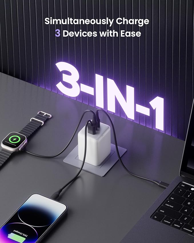 100W USB C Charger Block, 3-Port Compact Foldable Power Adapter USB Wall Charger - Image 4