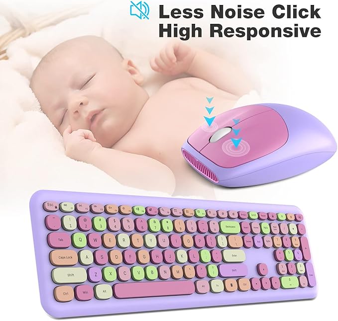 KNOWSQT Wireless Keyboard and Mouse Combo, Pale Purple Full-Sized 2.4G Silent - Image 5