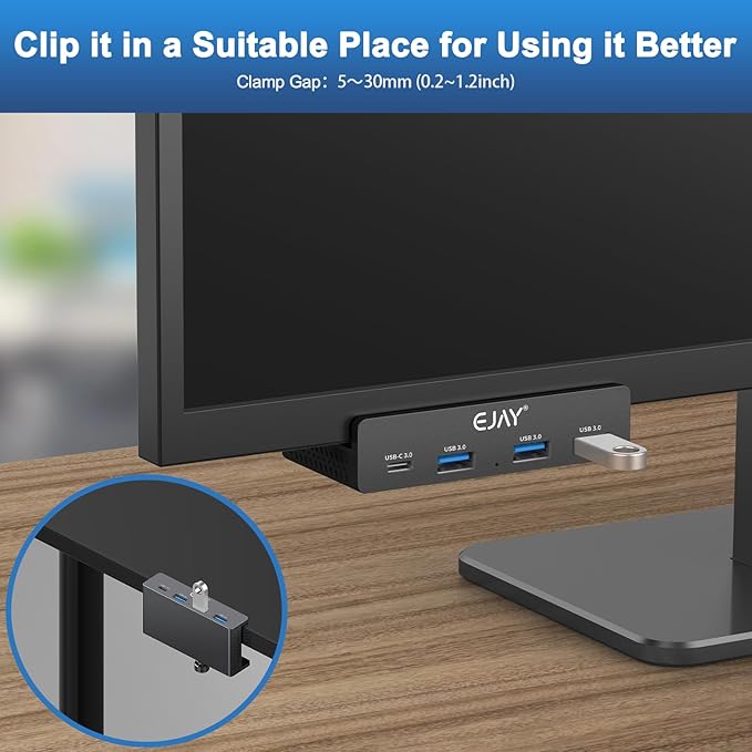 EJAY Mountable 4Ports USB3.0 HUB Alu Desktop Clamp Type C USB3.0 Splitter - Image 2