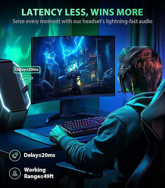 HW11 Wireless Gaming Headset for PS5, PS4 Pro, Gamer Headphones for PC - Image 2