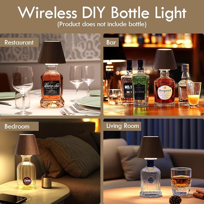 WILIT Wireless Bottle Lamp, 3-Level Brightness Cordless Table Lamp Shades - Image 3