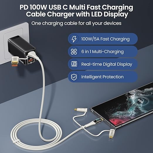 USB C to Multi Charging Cable, USAMS 100W 6.6FT 5A Type C to Type C Fast - Image 2