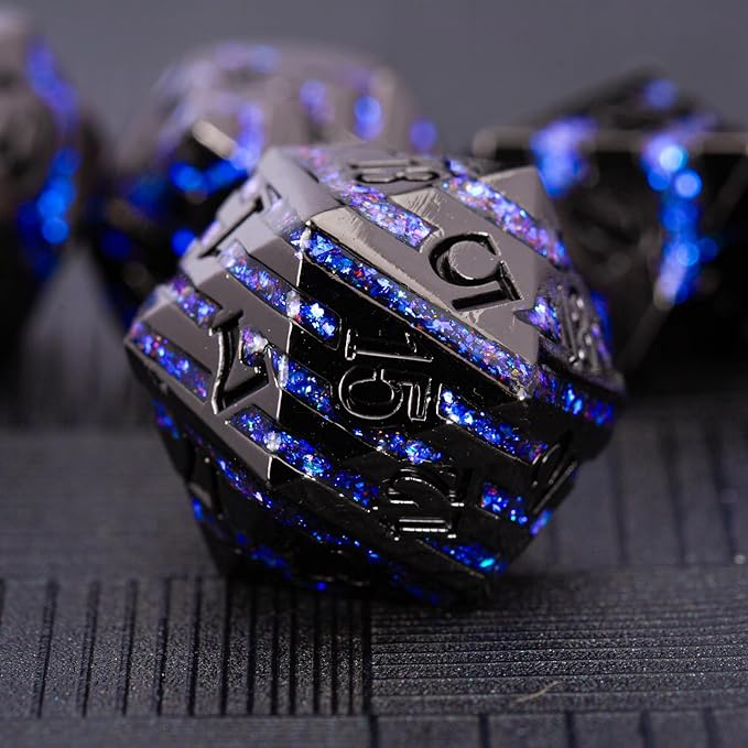 Metallic Glitter Stripes D&D Dice Set, RPG Metal Dice Set Dungeons and Dragons by Maywin