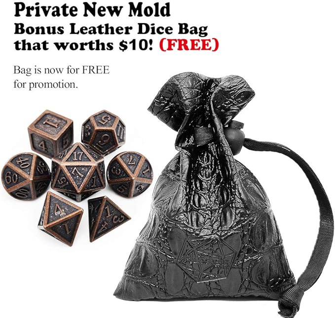 Haxtec Antique Copper Metal DND Dice Set 7 Die Polyhedral D&D Dice Compatible - Image 7