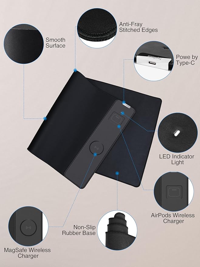 TopMade Mouse Pad with 15W Wireless Charging, Waterproof Gaming Mousepad with - Image 6
