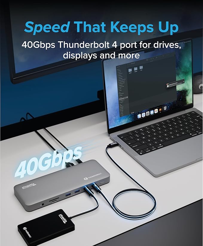 Plugable Thunderbolt 4 Dock for M4 MacBook Air & Pro: 100W Charging Driverless - Image 4