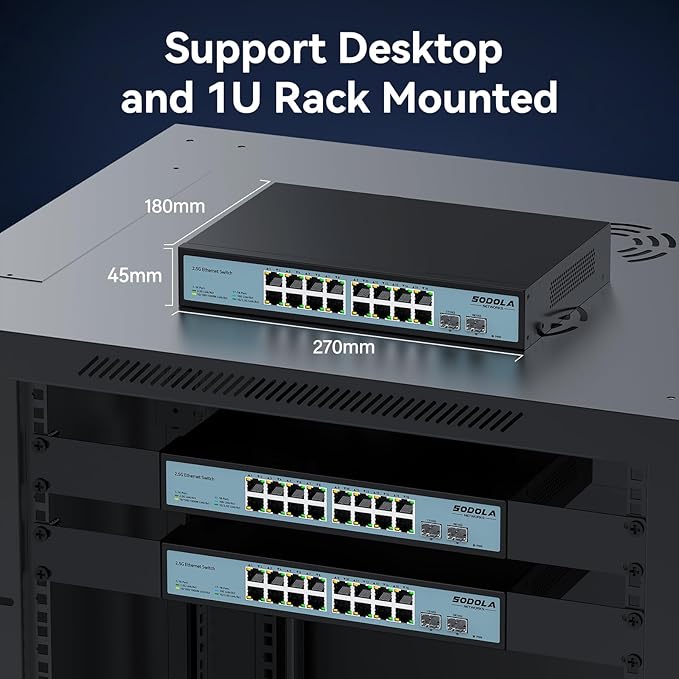 SODOLA 16 Port 2.5Gb Switch Umanaged, 16X 2.5GBASE-T Ports, 2X 10G SFP - Image 7
