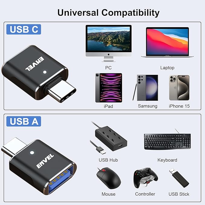 ENVEL USB to USB C Adapter, USB3 5Gbps High Speed Data Transfer, OTG Converter - Image 9