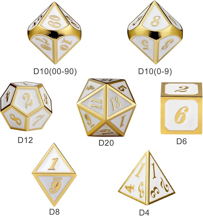 DnDnD White with Gold Number DND Dice Sets, Solid Metal Die with Free Gorgeous - Image 3