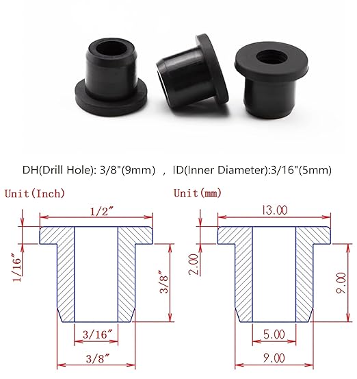 25 pcs 3/8" Drill Hole，3/16" ID Black Silicone Top hat Rubber Grommets - Image 2