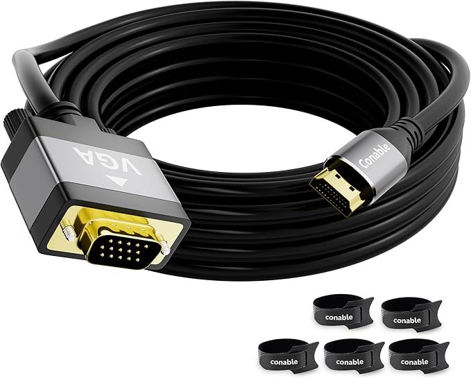 HDMI to VGA Cable 15 FT, Uni-Directional HDMI to VGA Cable, Aluminum Shells by Conable