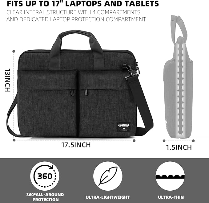 KINGSLONG 17-17.3 inch Slim Laptop Bag, Computer Carrying Case - Image 3