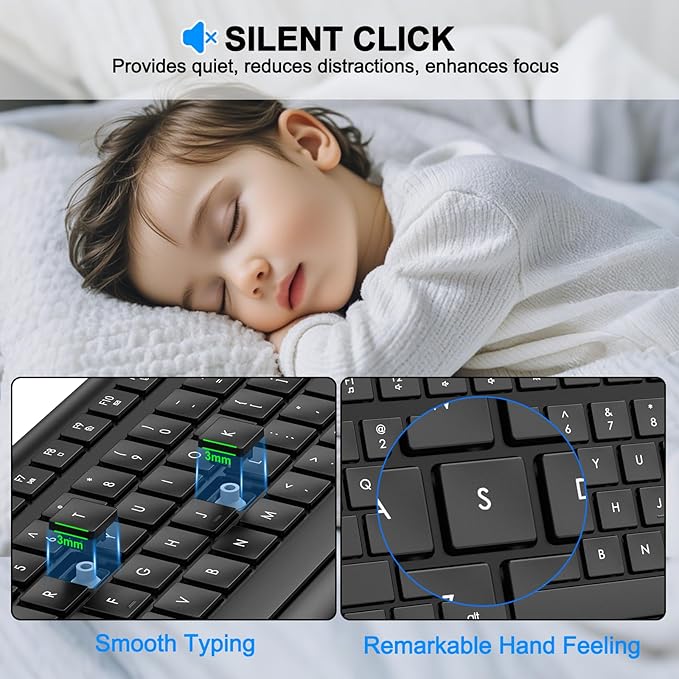 EDJO Wireless Keyboard, 2.4G Full-Sized Cordless USB Silent Computer Keyboard - Image 7