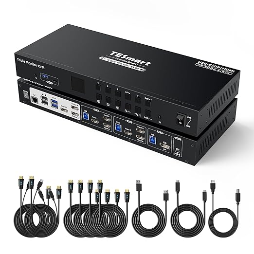 TESmart USB 3.0 HDMI+DP+USB C KVM Switch 3 Monitors 4 Computers 4K@60Hz by TESmart