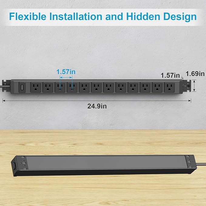 HHSOET 360° Rotating 12 Outlet Mountable Power Strip, Metal Gaming Table - Image 6