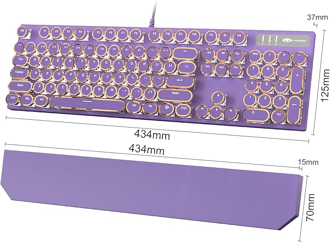 MageGee Typewriter Mechanical Gaming Keyboard, Retro Punk Purple Round Keycaps - Image 7