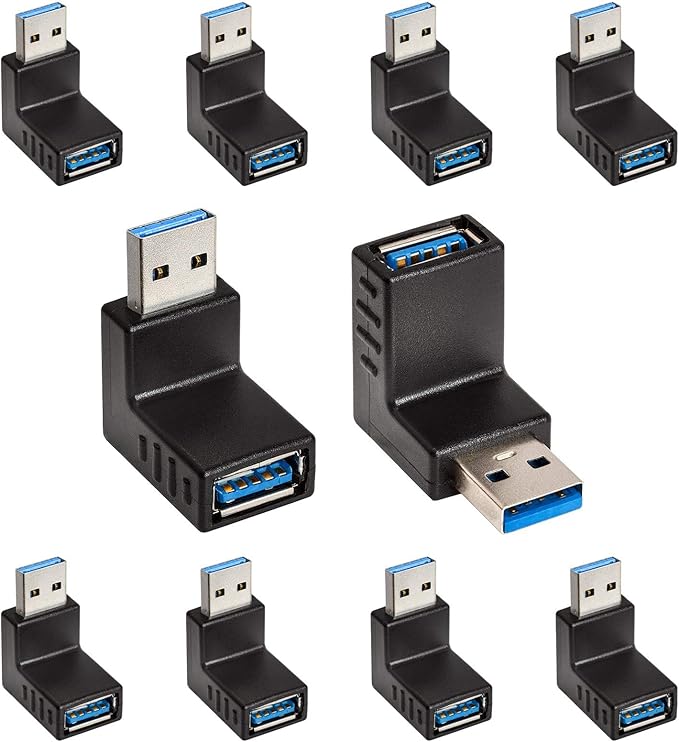 Cmple - [10 Pack 90 Degree USB 3.0 Male to Female Adapter Up Right Angle USB A by Cmple