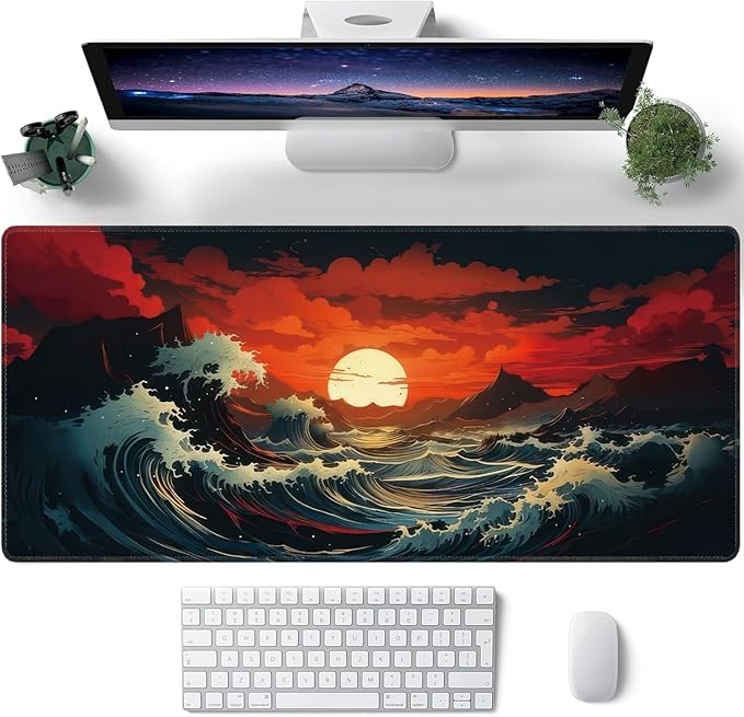 Japanese Sea Wave Large Mouse Pad, Gaming Keyboard Desk Pad, Extended Mouse Mat - Image 2