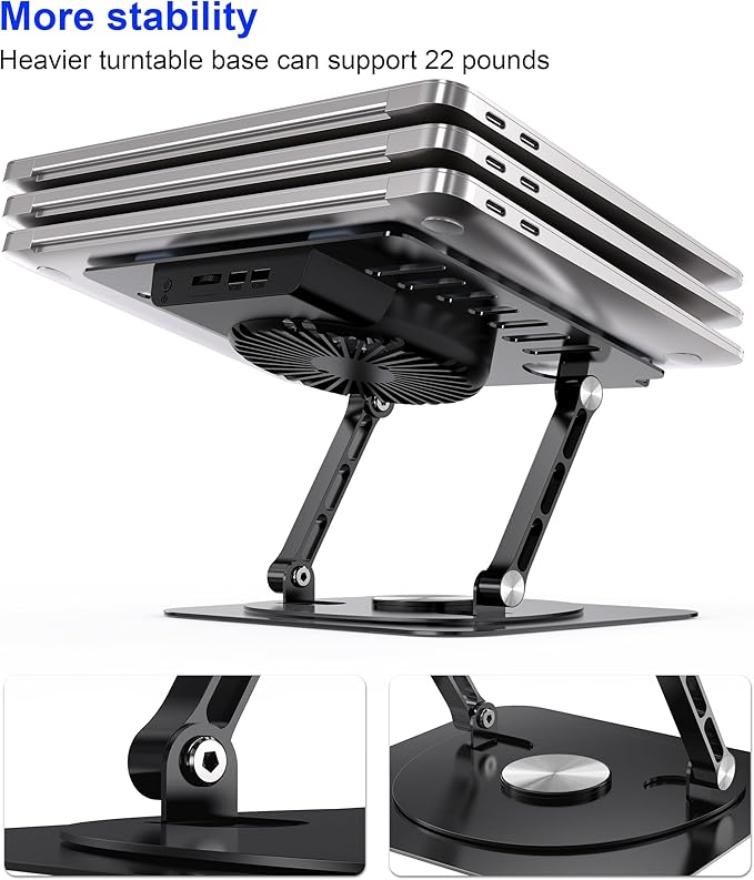 Laptop Stand, with 360°Rotating Base, External Cooling Fan, Adjustable RGB - Image 6