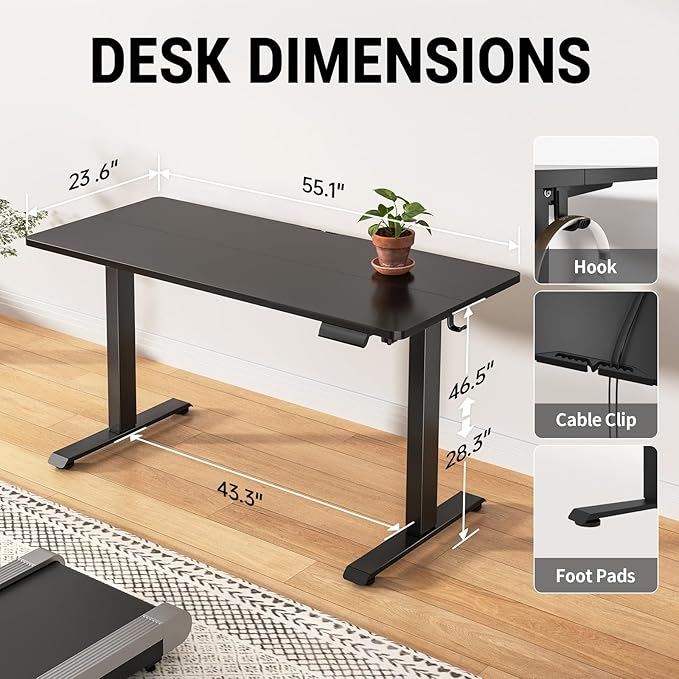 Veken 55 Inch Large Electric Standing Desk, Heights Adjustable, Sit to Stand Up - Image 3