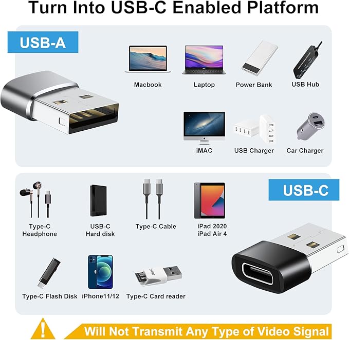 USB Type C Adapter 8 Pack, USB to USB C Adapter, USBC Type A Male Female OTG - Image 4