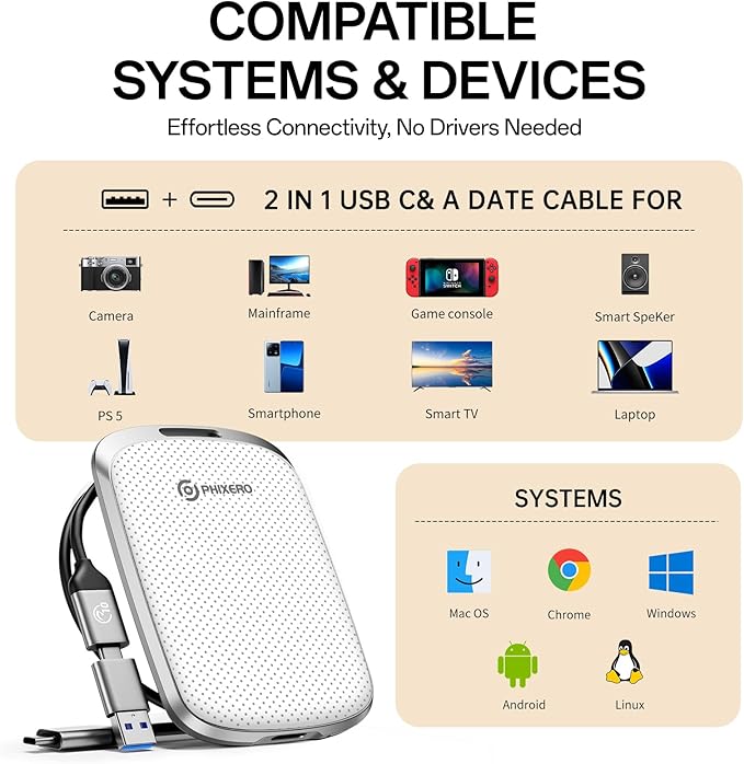 PHIXERO P5PLUS Portable SSD 256GB Up to 550MB/s, USB 3.2 Gen 2 External Solid - Image 7