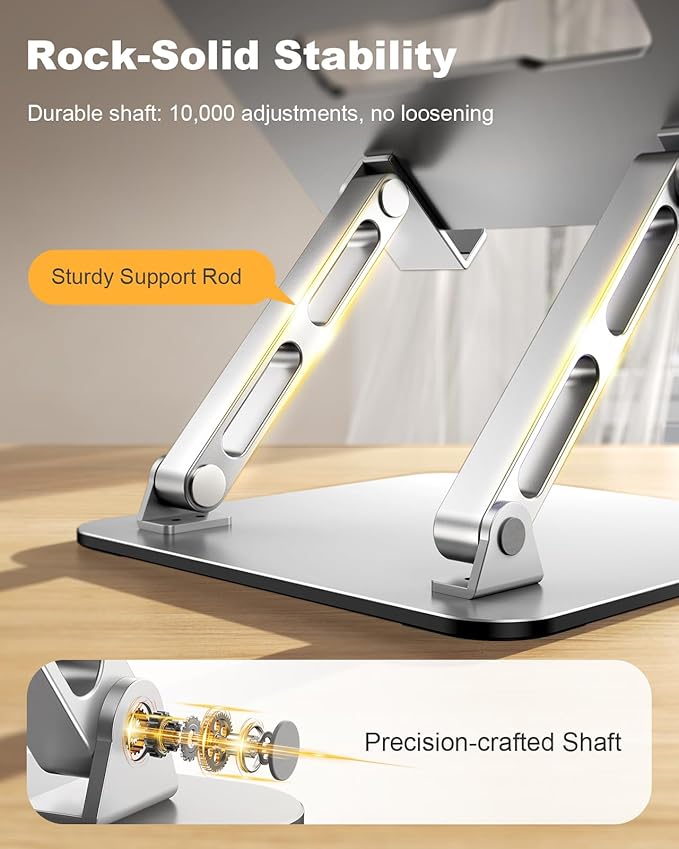 Ergonomic Laptop Stand, Dual-Bar Support & Height Adjustable Laptop Riser Holder - Image 3