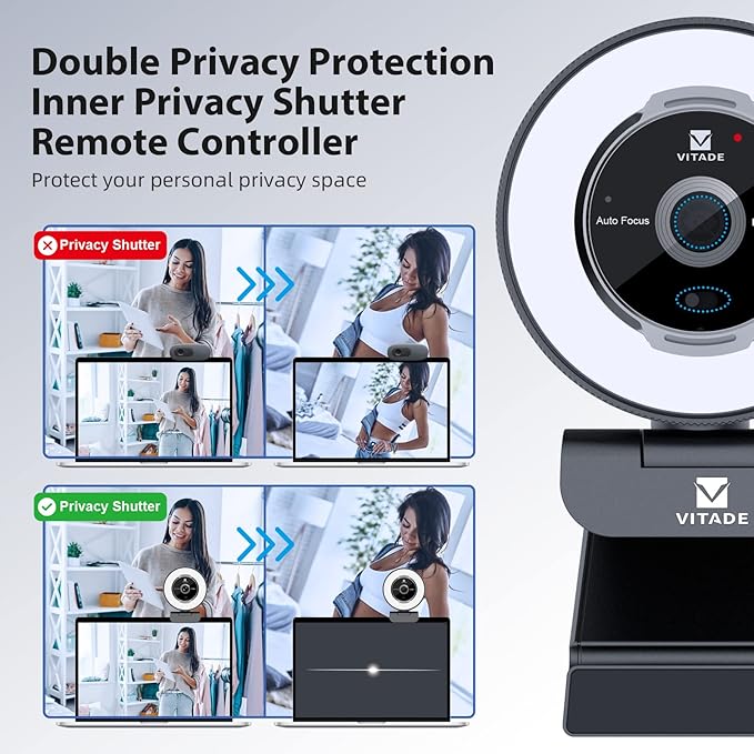 Zoomable Webcam with Remote Control, 1080P 60FPS Streaming with Ring Light and - Image 8