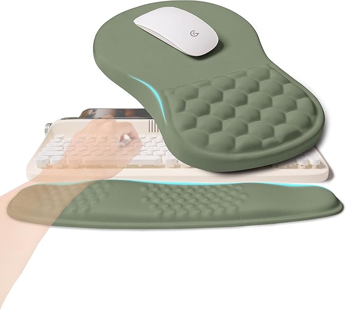 2-in-1 Ergonomic Set, Wave Rise Keyboard Wrist Rest and Massage Bulge Slope by KUOSGM