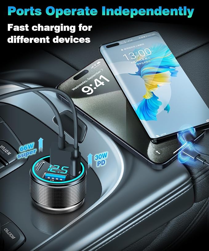 2 Packs of 66W USB C Car Charger 4 Port Car Charger Adapter - Image 4