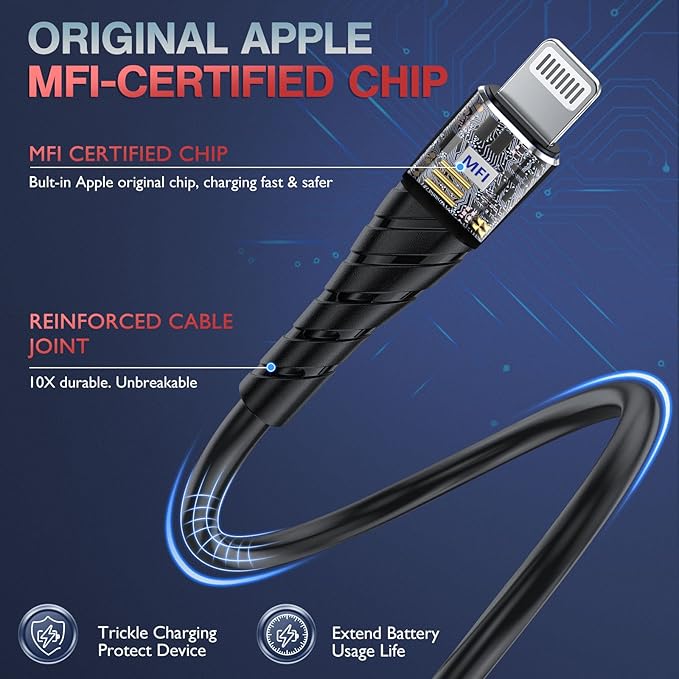 OIITH Apple MFi Certified iPhone Charger Cable 3 Pack 6 Ft, Long Lightning - Image 6