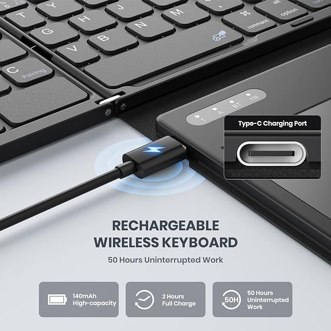 Foldable Bluetooth Keyboard, Portable Full Size Folding Keyboard - Image 5