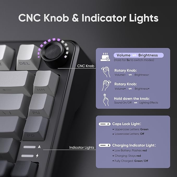RedThunder K75 Wireless Mechanical Gaming Keyboard, 75% Hot Swappable Creamy - Image 3